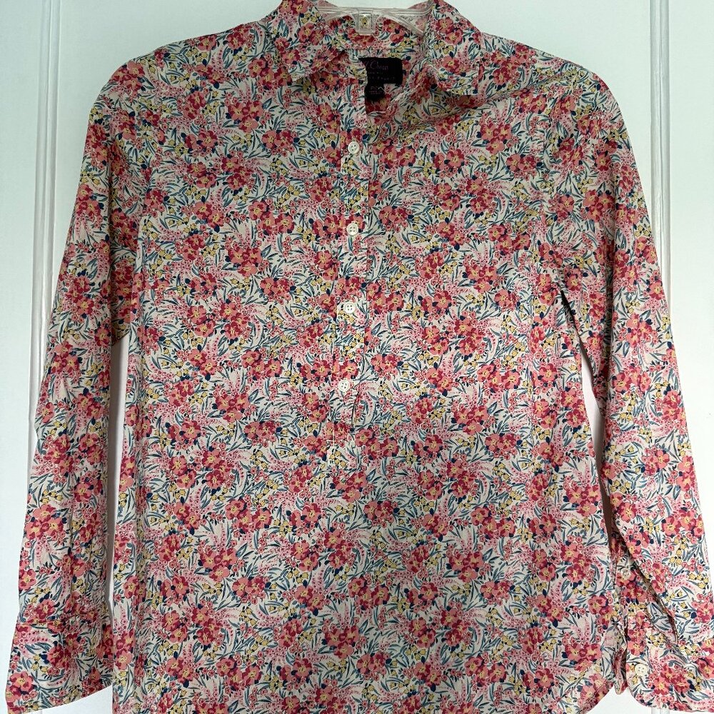 Colorful floral pattern | pink blue yellow Button cuff sleeves 100% Cotton  0p